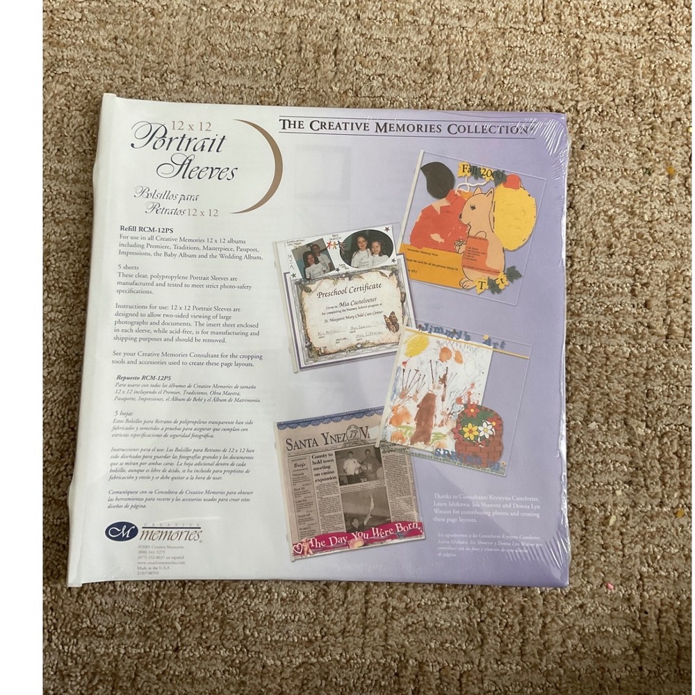 Creative Memories 12x12 Portrait Sleeves Refill RCM-12PS‎ 5 Sheets New Sealed